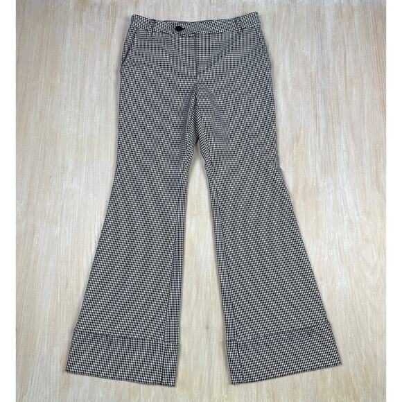 Maeve Black White Houndstooth Parisian Academia Retro Wide Leg Pants 4 PETITE - Picture 1 of 16